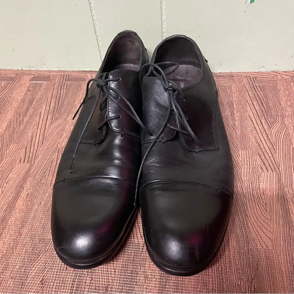 John Varvatos Star USA Black Leather Oxford Cap Toe Dress Shoes‎ Mens Size 9.5 M